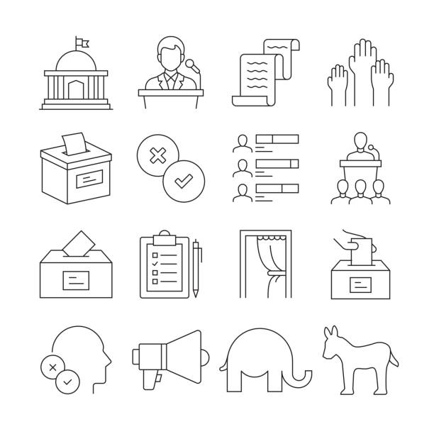 Simple Set of Election Related Vector Line Icons. Outline Symbol Collection. Editable Stroke Simple Set of Election Related Vector Line Icons. Outline Symbol Collection. Editable Stroke voting symbols stock illustrations