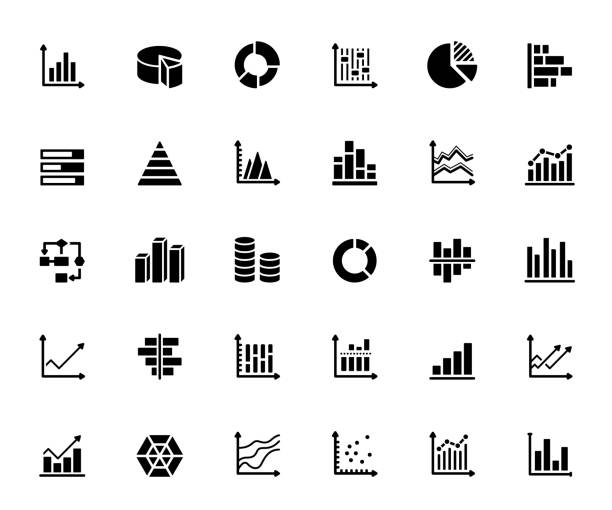 ilustraciones, imágenes clip art, dibujos animados e iconos de stock de conjunto simple de gráficos y gráficos iconos vectoriales relacionados. colección de símbolos - stock market