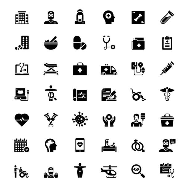 Conjunto simple de iconos vectoriales relacionados con la atención médica y la salud. Colección de símbolos