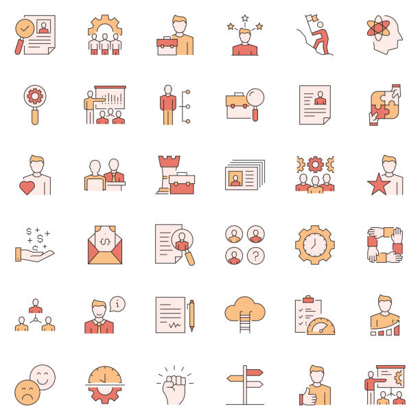 ilustraciones, imágenes clip art, dibujos animados e iconos de stock de conjunto simple de iconos de línea vectorial relacionados con recursos humanos. colección de símbolos de esquema. - social media icons