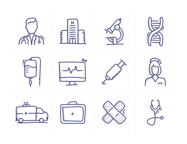 Simple Set of Medical Related Doodle Vector Line Icons Simple Set of Medical Related Doodle Vector Line Icons doctor drawings stock illustrations