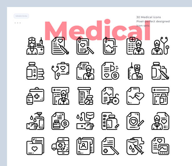 簡單的一套醫學, 向量圖示。可編輯的筆劃。48x48 圖元完美 - 處方 文件 插圖 幅插畫檔、美工圖案、卡通及圖標