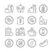 Simple Set of Organic Food and Health Nutrition Related Vector Line Icons. Outline Symbol Collection. Editable Stroke