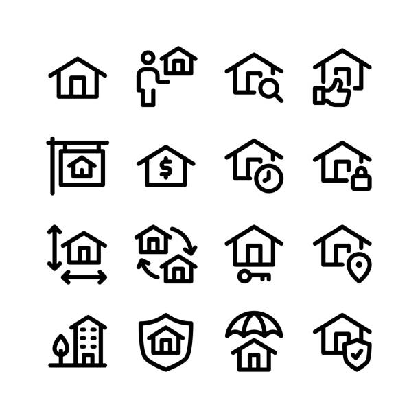 부동산 관련 벡터 라인 아이콘의 간단한 세트 - home stock illustrations