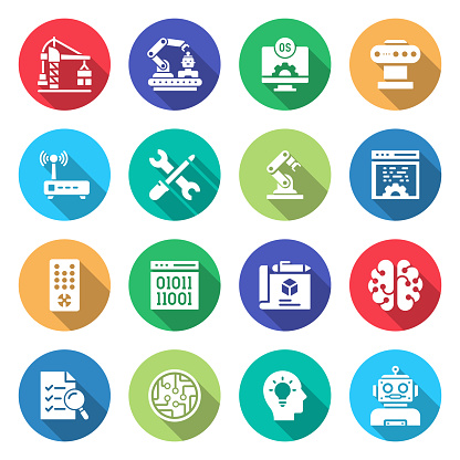 Simple Set of Robotics Engineering Related Vector Flat Icons. Symbol Collection.
