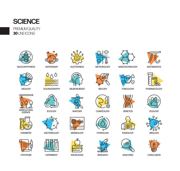 Seperangkat Ikon Garis Vektor Terkait Sains Sederhana. Kumpulan Simbol Kerangka