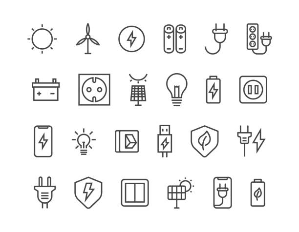 Simple Set of Surge Protector Related Vector Line Icons. Contains such Icons as American/European Socket, USB Charge, Child Protection and more. Editable Stroke. 48x48 Pixel Perfect. eps 10 power supply stock illustrations