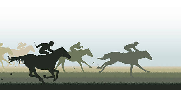 Simple Silhouette Horse Race Graphic Vector Art Illustration
