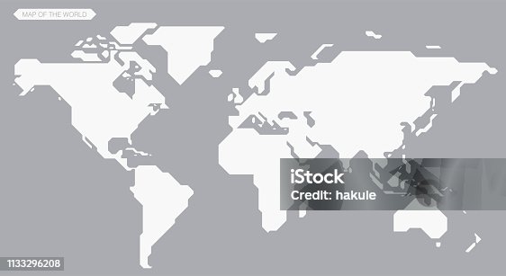 istock simple straight line map of the world, vector background 1133296208