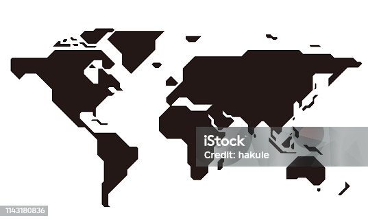 istock simple straight line map of the world, vector background 1143180836