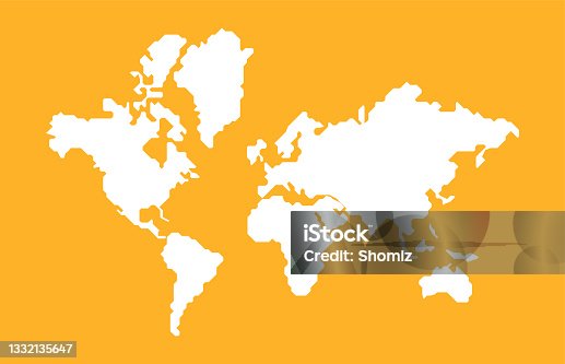 istock Simple straight line map of the world 1332135647
