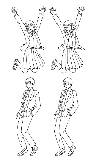 Simple Touch Illustration of a male and female student jumping