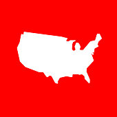 Simple US Country Map.The main icon is placed on a flat red background. It takes up the center portion of the composition and is the main focus of this vector illustration. The icon is simple and the background further emphasizes the icon shape and makes it stand out. The illustration is a 100% royalty free vector.