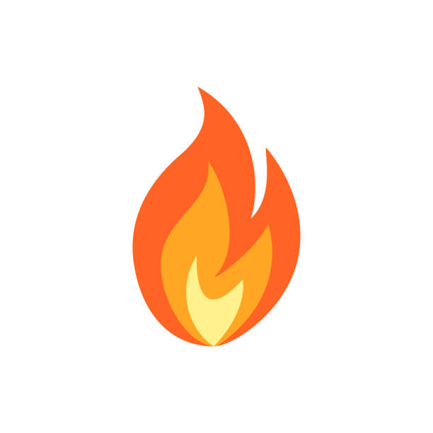 illustrazioni stock, clip art, cartoni animati e icone di tendenza di icona della fiamma vettoriale semplice in stile piatto - fuoco