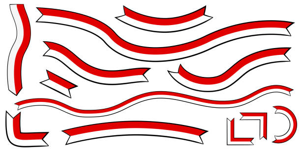 12 Simple Vector Flat Color Red and White Ribbon, Black Outline, For Indonesia Independence Day Celebration Element Design 12 Simple Vector Flat Color Red and White Ribbon, Black Outline, For Indonesia Independence Day Celebration Element Design 12 17 months stock illustrations