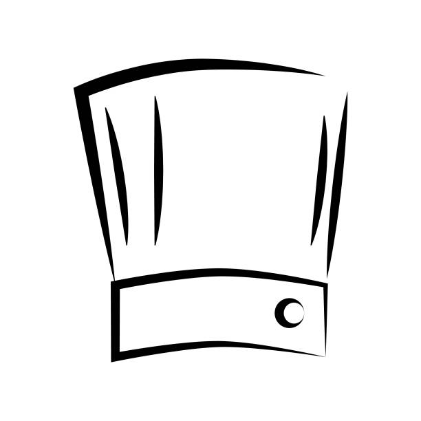 einfache vektor hand zeichnen skizze von chef hut, isoliert auf weiß - asiatischer koch stock-grafiken, -clipart, -cartoons und -symbole