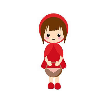 Simple Vector Of Little Red Riding Hood With Short Hair Holding A