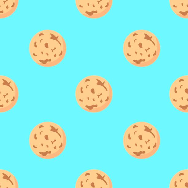 stockillustraties, clipart, cartoons en iconen met simple vector seamless pattern. small gingerbread cookies on a light blue background. traditional sweet pastries. - kruidnoten