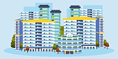 Singapore building apartments vector illustration