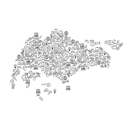 Singapore map from black pattern set icons of SEO analysis concept or development, business. Vector illustration.
