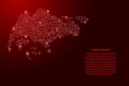 Singapore map from red and glowing stars icons pattern set of SEO analysis concept or development, business. Vector illustration.