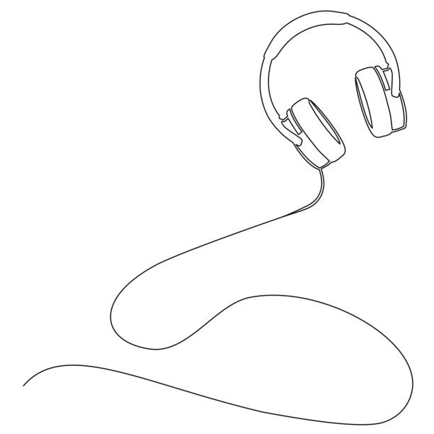 bildbanksillustrationer, clip art samt tecknat material och ikoner med singe linje abstrakt vektor illustration av stereohörlurar - headphones