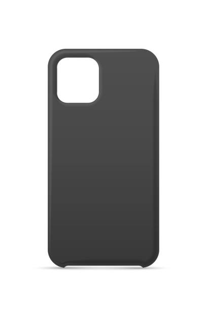 Single empty phone black cover case mockup design Single empty phone black cover smartphone blank case mockup design isolated on white. Simple cellphone accessory to protect from mechanical damage. Protective mobile item. Vector flat illustration phone cover stock illustrations