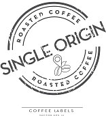 Vector illustration of a Sustainable Coffee round labels on coffee bean on white background. Fully editable eps 10.