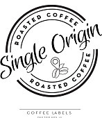 Vector illustration of a Sustainable Coffee round labels on white background. Fully editable eps 10.