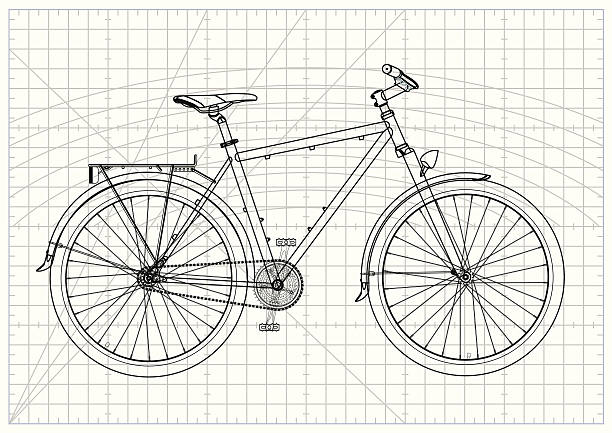 Single-speed City Bicycle Blueprint Detailed Fixed Gear Bike Blueprint. cycling drawings stock illustrations