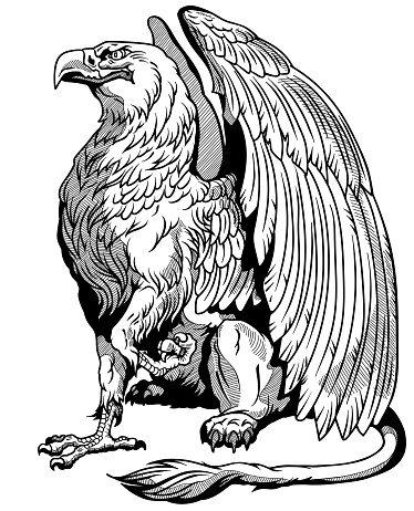 sitting griffin black and white