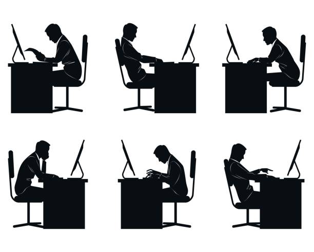 Six businessmen silhouettes Vector illustration of a six businessmen silhouettes office silhouettes stock illustrations