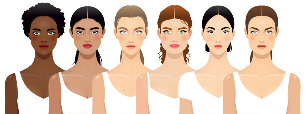 Six different women Six different women face shapes, multi-ethnic group. beautiful people stock illustrations