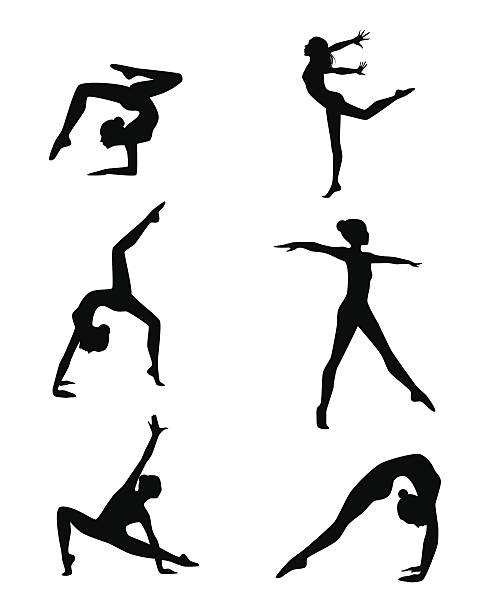 Six gymnasts set Vector illustration of a six gymnasts silhouettes set gymnastic silhouette stock illustrations