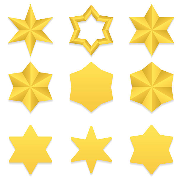 Six point stars collection Set of nine different golden six point stars. Vector, eps10. acute angle stock illustrations