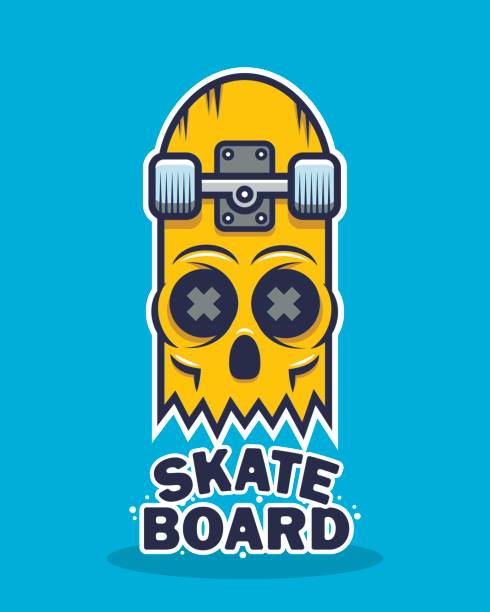 illustrations, cliparts, dessins animés et icônes de conception de crâne de skateboard - skate board
