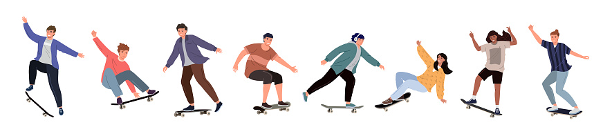 Skateboarders on white background