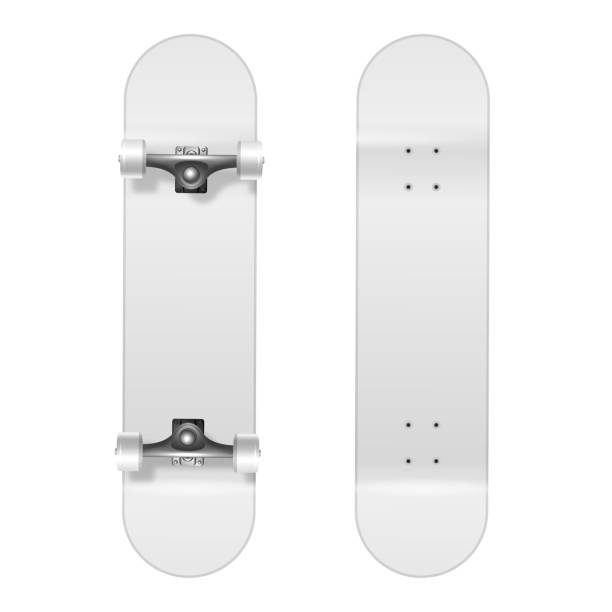 スケート ボード。ベクトルリアルな3d 白い空白のスケートボードのアイコンセットのクローズアップは、白の背景に分離しました。モックアップのための上部と下部を示すスケートボードの - スケートボード点のイラスト素材／クリップアート素材／マンガ素材／アイコン素材