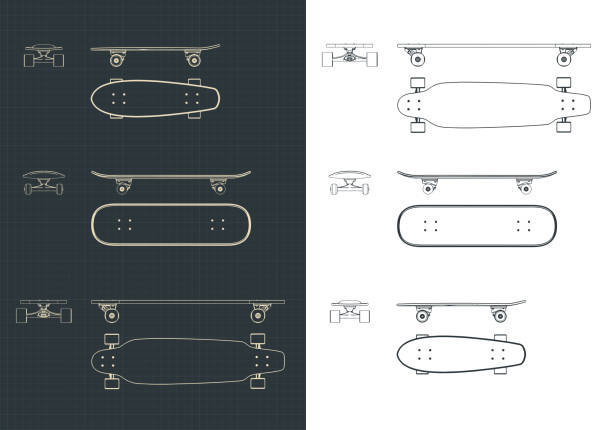 illustrations, cliparts, dessins animés et icônes de ensemble de dessins de planches à roulettes - skate board