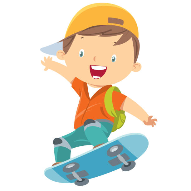 illustrations, cliparts, dessins animés et icônes de garçon de patinage - skate board