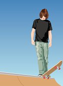 Young man skateboarding ready to drop into the ramp. Included in the .zip: ai8eps, aiCS2, pdf, hi-res jpg. original created in ai8