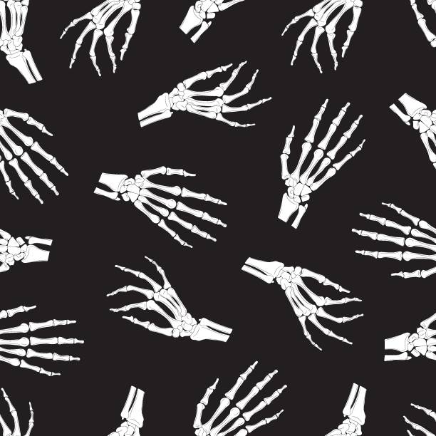 skelett hand nahtlose muster auf schwarzem hintergrund. halloween-knochen-muster-hintergrund. vektor-illustration - menschliches skelett stock-grafiken, -clipart, -cartoons und -symbole