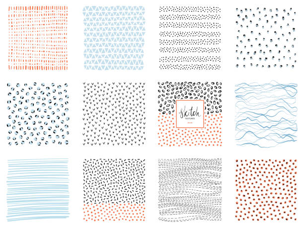 Sketch Backgrounds_05 Set of abstract square backgrounds and sketch dots textures. Vector illustration. nature patterns stock illustrations