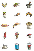 Fast Food Menu Items in Sketchy Style.
