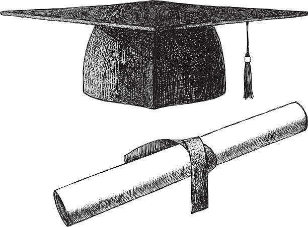 Sketch Graduation Cap Vector illustration of graduation cap and diploma. graduation drawings stock illustrations