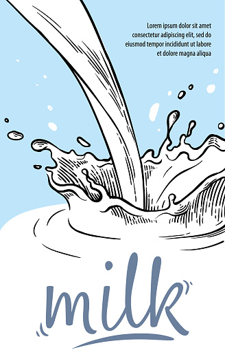 Sketch hand drawn poster milk splash from glass jug vector