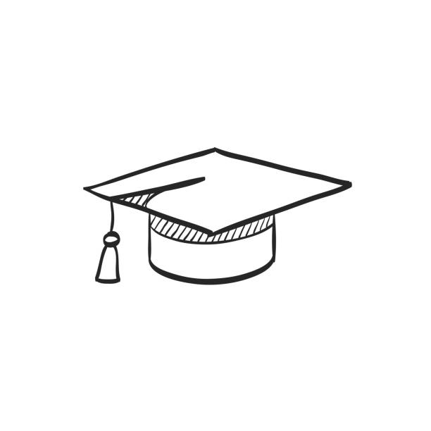 Sketch icon - Education Graduation hat icon in doodle sketch lines. Education college student success diploma graduation drawings stock illustrations