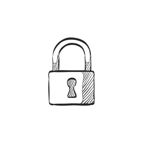 Sketch icon - Padlock Padlock icon in doodle sketch lines. Safety, protection, guard security drawings stock illustrations