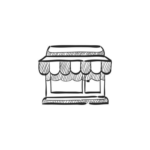 Sketch icon - Shop Shop icon in doodle sketch lines. Buying ecommerce market retail store store drawings stock illustrations