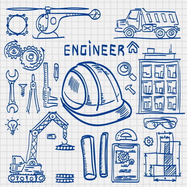 Sketch Icons Engineer drawing style. Sketch Icons Engineer drawing style. Engineer icons set. Engineer icons. Vector illustration mechanic drawings stock illustrations